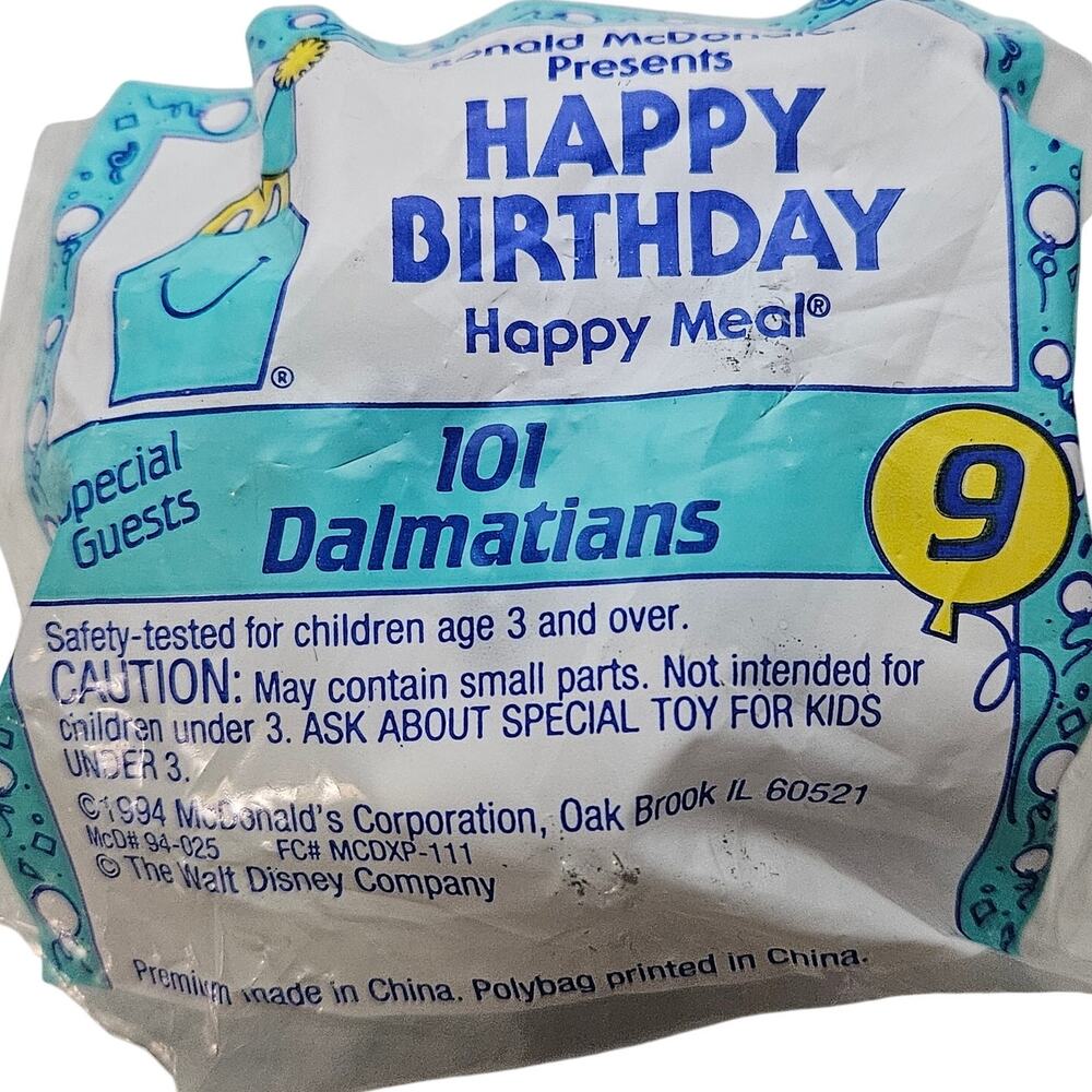 1994 McDonalds Happy Birthday 101 Dalmatians 9 New in Package